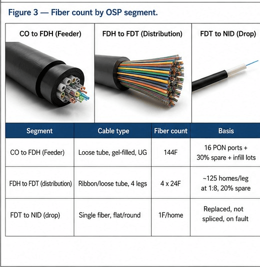 Fiber count by OSP segment
