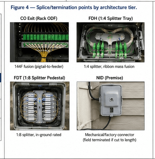 Splice and termination points by architecture tier