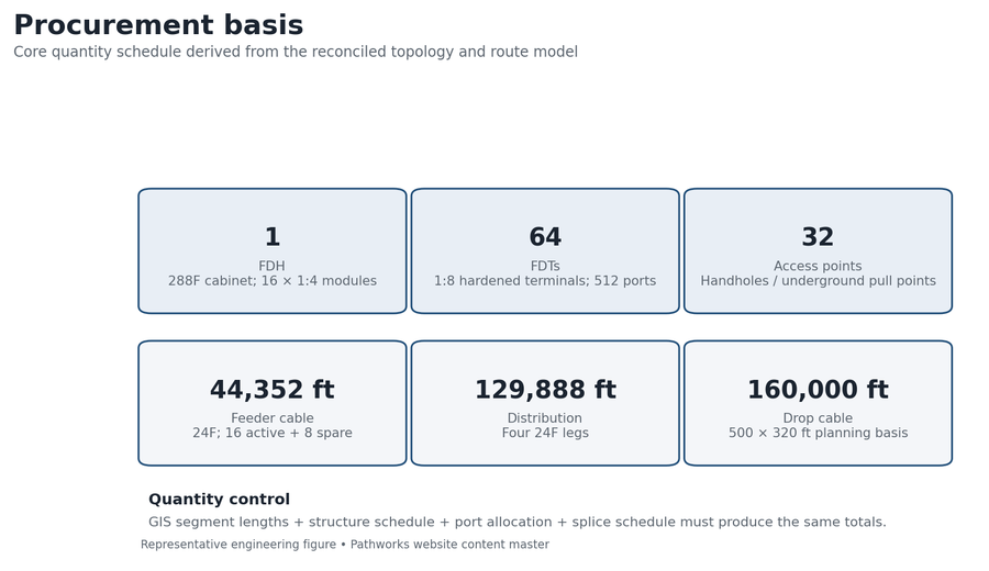 Procurement basis derived from topology, route and drop assumptions