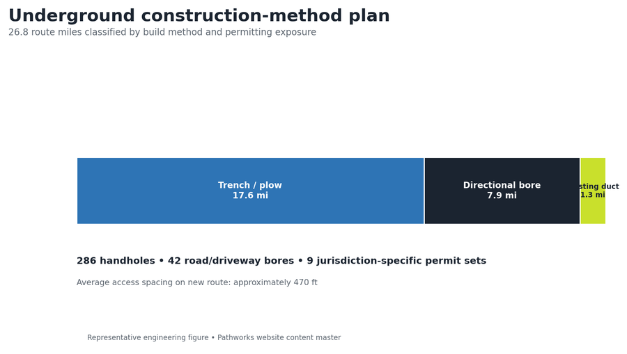 Underground construction-method plan by trench, bore and existing duct